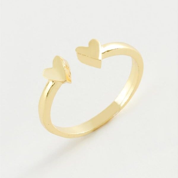 Altın Renk Çift Kalp Figürlü Ayarlanabilir Bijuteri Eklem Yüzüğü