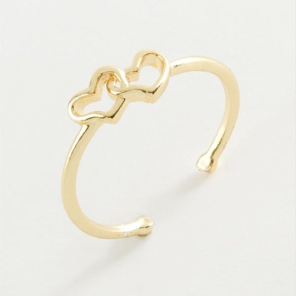 Altın Renk Çift Kalp Figürlü Ayarlanabilir Bijuteri Yüzük