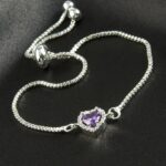 Mor Zirkon Taşlı Kalp Figürlü Asansörlü Bijuteri Bileklik