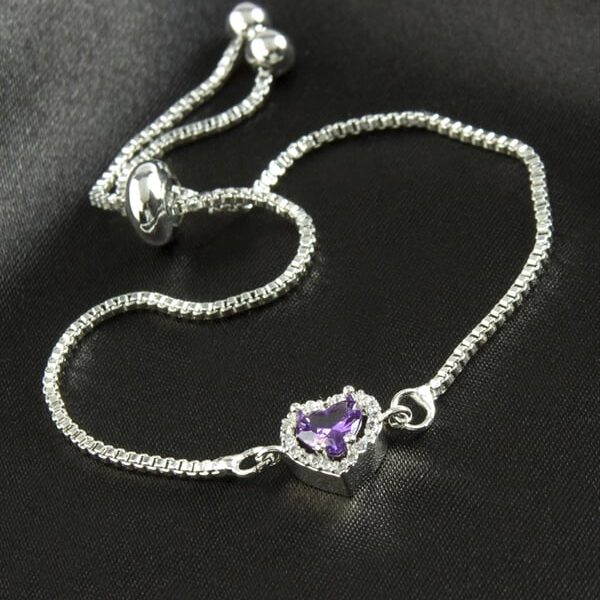 Mor Zirkon Taşlı Kalp Figürlü Asansörlü Bijuteri Bileklik