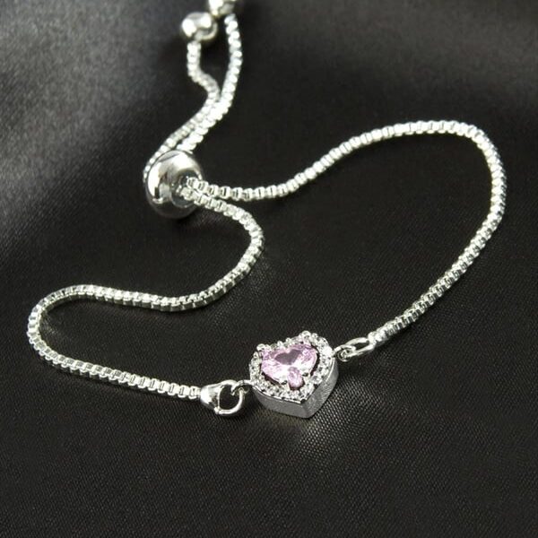 Pembe Zirkon Taşlı Kalp Figürlü Asansörlü Bijuteri Bileklik