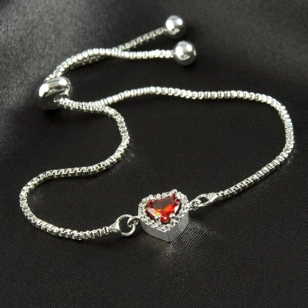 Kırmızı Zirkon Taşlı Kalp Figürlü Asansörlü Bijuteri Bileklik