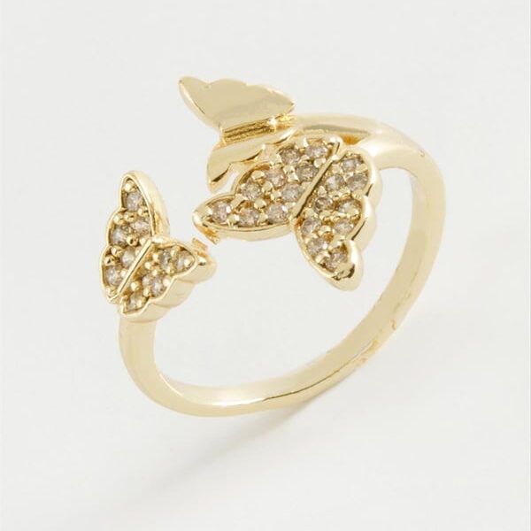 Altın Renk Taşlı Kelebek Figürlü Ayarlanabilir Bijuteri Yüzük