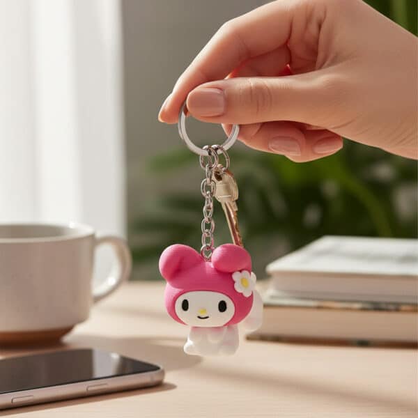 Çiçekli Sevimli Tavşan Figürlü Hareketli Anahtarlık