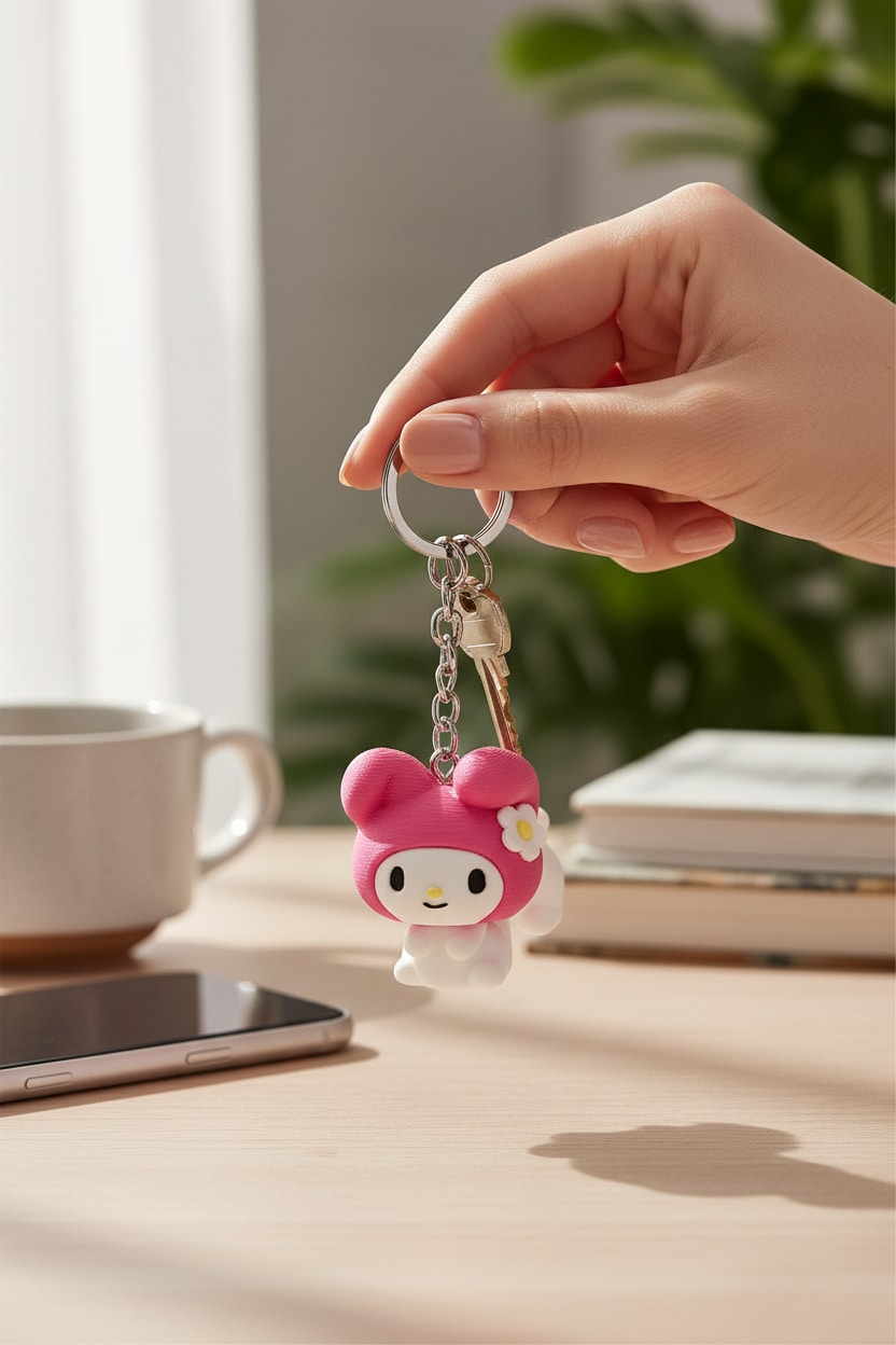 Lifestyle-Shot-1A04E050-6Acb-4E21-8914-Ba10D6Ef7671-Jpg.jpg Çiçekli Sevimli Tavşan Figürlü Hareketli Anahtarlık - Görsel 1