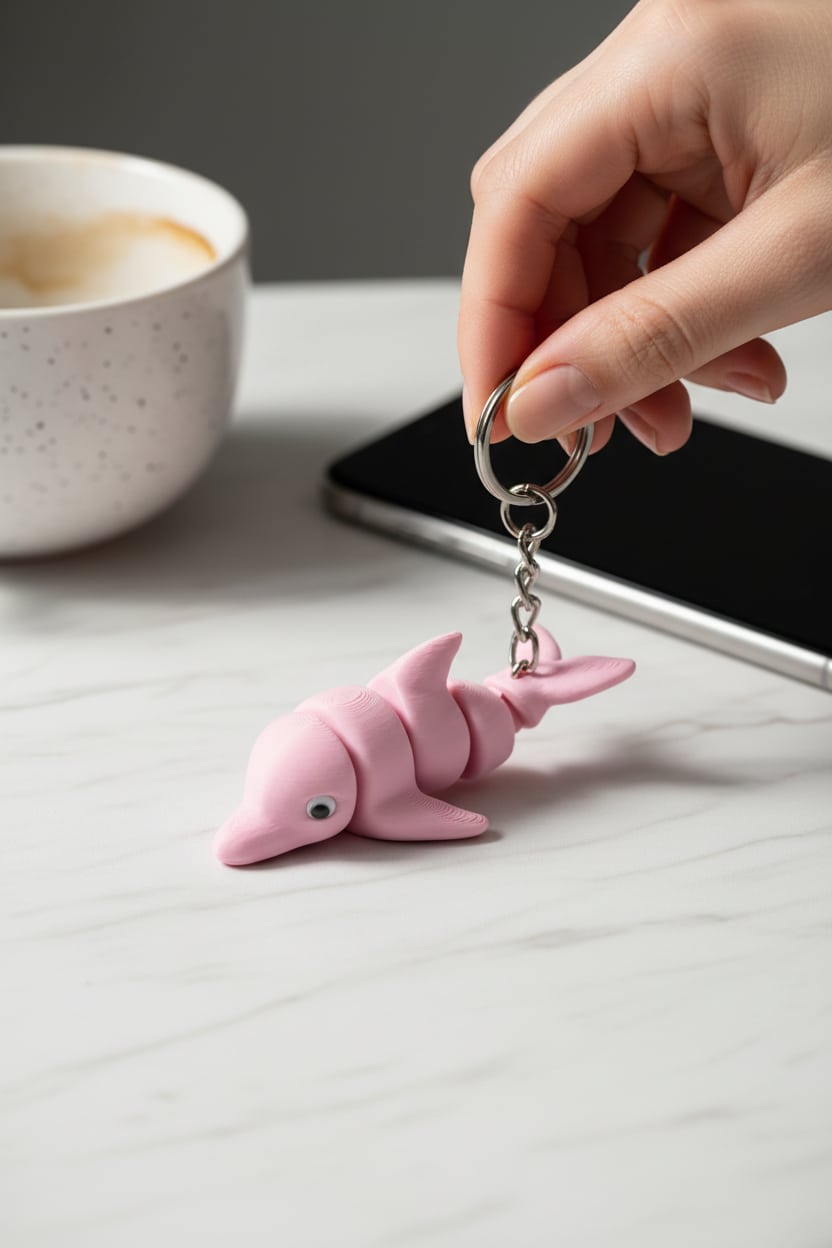 Lifestyle-Shot-2785A037-2F42-4570-Ba6E-E1F985F78351-Jpg.jpg Pembe Yunus Figürlü Hareketli Anahtarlık - Görsel 1