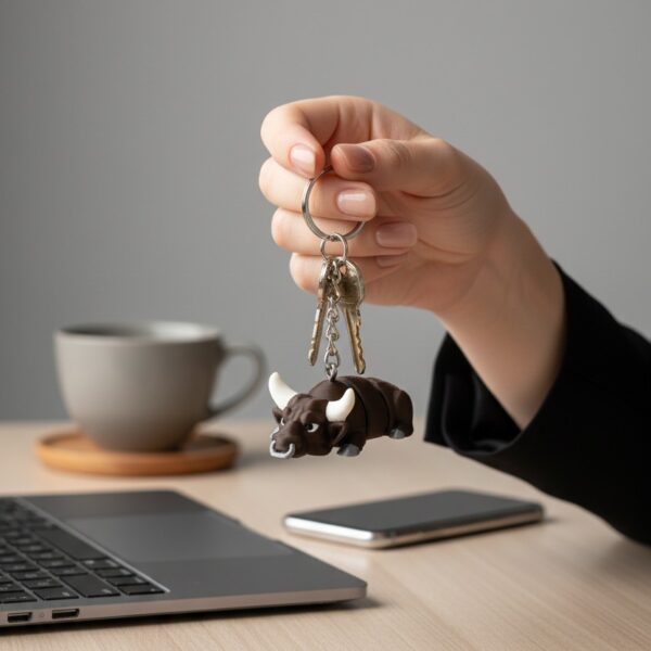 Güçlü Boğa Figürlü Hareketli Anahtarlık