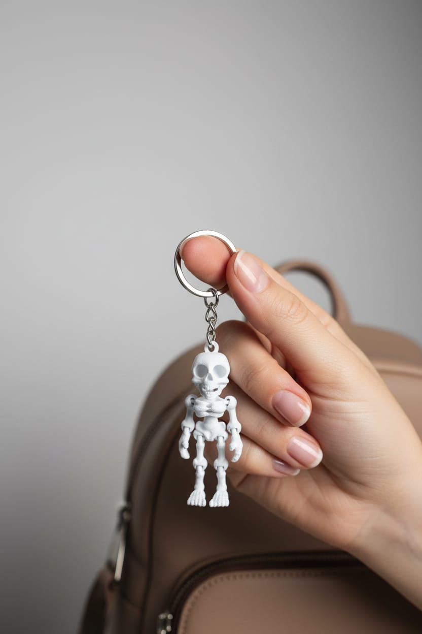 Lifestyle-Shot-E2Ca2767-8231-4441-Ab0C-9F292C5381F4-1-Jpeg-1.Jpeg Gülümseyen İskelet Figürlü Hareketli Anahtarlık - Görsel 1